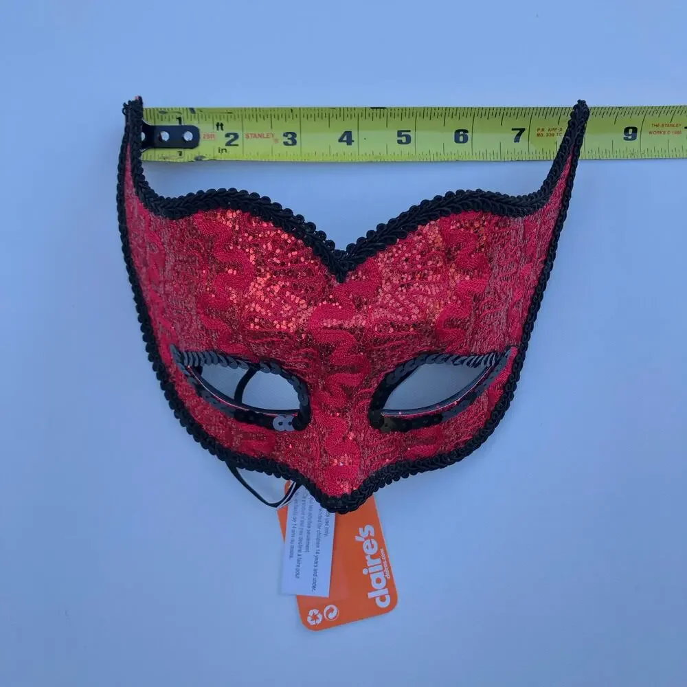 NEW Claire's Red Masquerade Mask Lace Glitter‎ Mardi Gras Costume Halloween